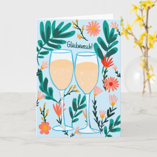 Cartão Glückwunsch Sekt Champagner Blumen Prost Hochzeit (Flor Amarela)