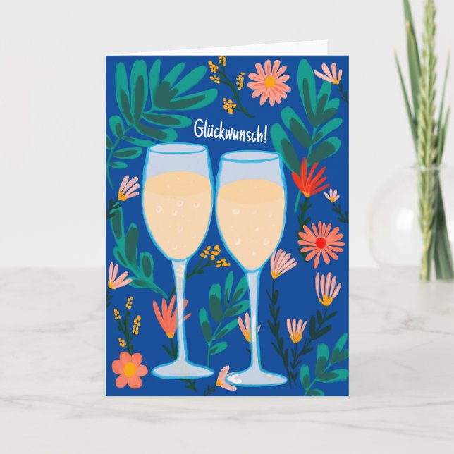 Cartão Glückwunsch Sekt Champagner Blumen Prost Hochzeit (Frente)