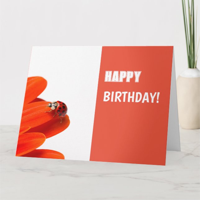 Cartão Glückwunschkarte Marienkäfer auf oranger Blüte (Frente)