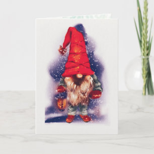 Cartão Gnome com um Natal de Lanterna