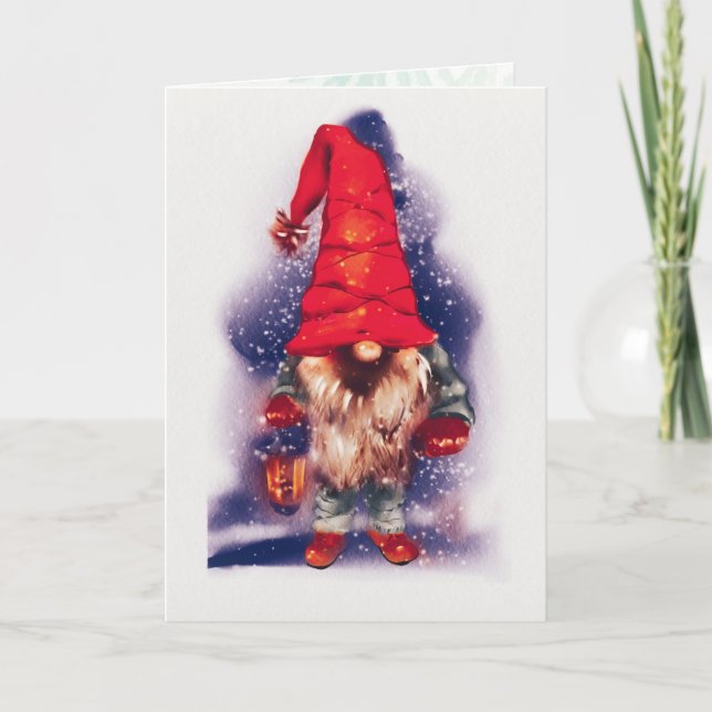 Cartão Gnome com um Natal de Lanterna (Frente)