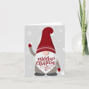 Cartão Gnome de Natal Barba Feliz Natal Cinza Vermelho