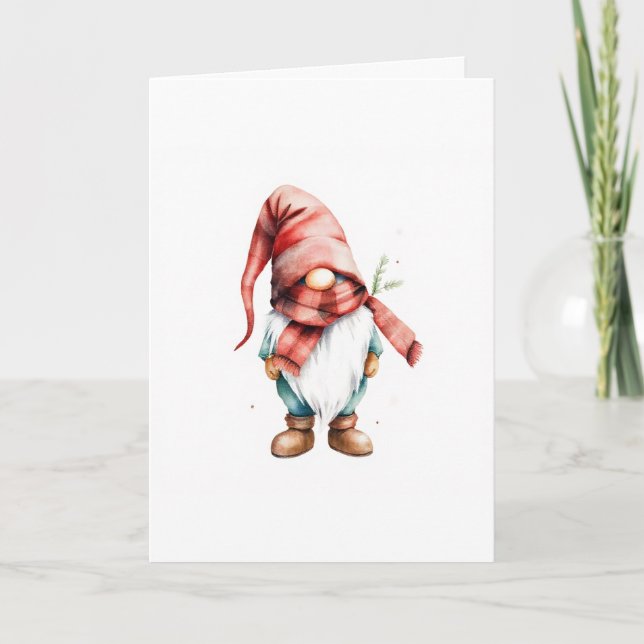 Cartão Gnome de Natal em Aquarela (Frente)