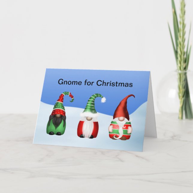 Cartão Gnome Divertido para o Natal - Três Gnomes de Nata (Frente)