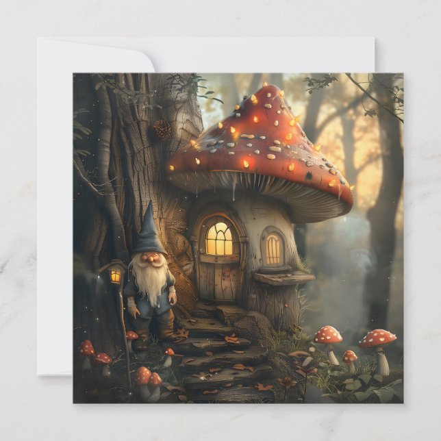 Cartão Gnome e design de cogumelos (Frente)