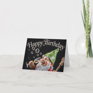 Cartão Gnome "Feliz Aniversário" com Champanhe e Bolhas