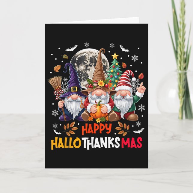 Cartão Gnome Hallothanksmas Halloween Thanksgiving Christ (Frente)