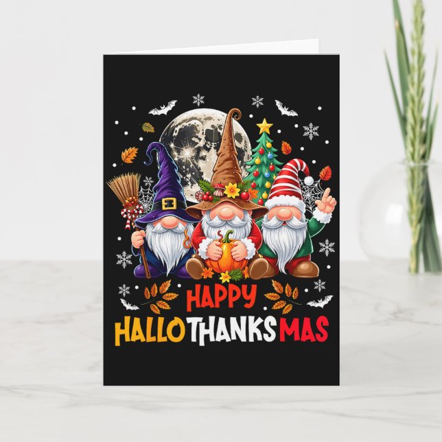 Cartão Gnome Hallothanksmas Halloween Thanksgiving Christ (Frente)