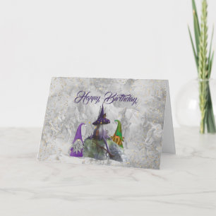 Cartão Gnome House Dourado Confetti Purple Birthday