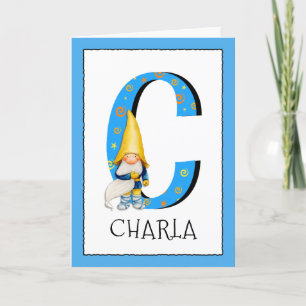 Cartão Gnome Kids Letter C Name and Age Birthday Greeting