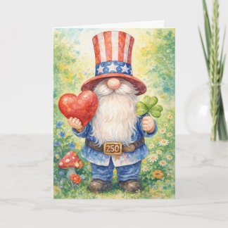 Cartão Gnome Patriótico do 250º Aniversário dos EUA Coraç