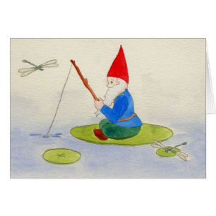 Cartão Gnome pescando no liilypad