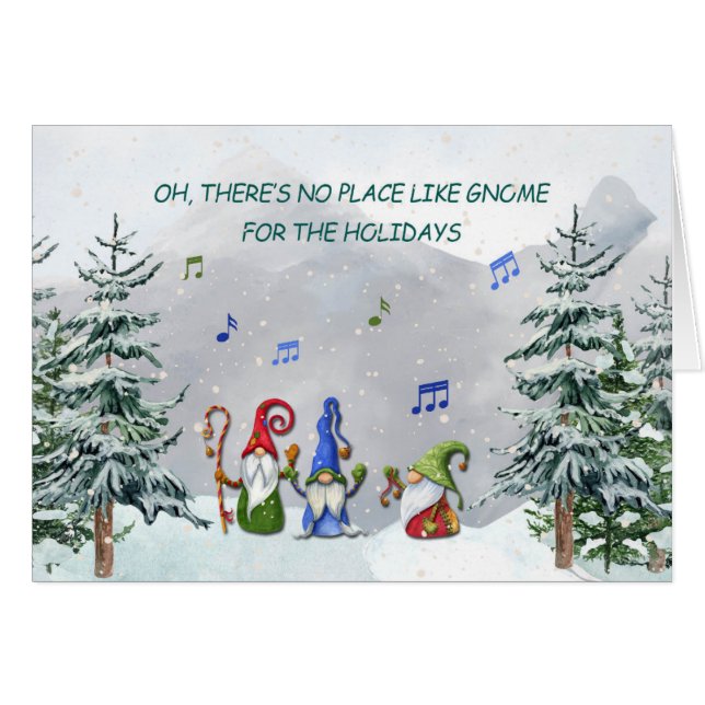 Cartão Gnome Trio no Natal do Topo da Montanha Snowy (Frente Horizontal)