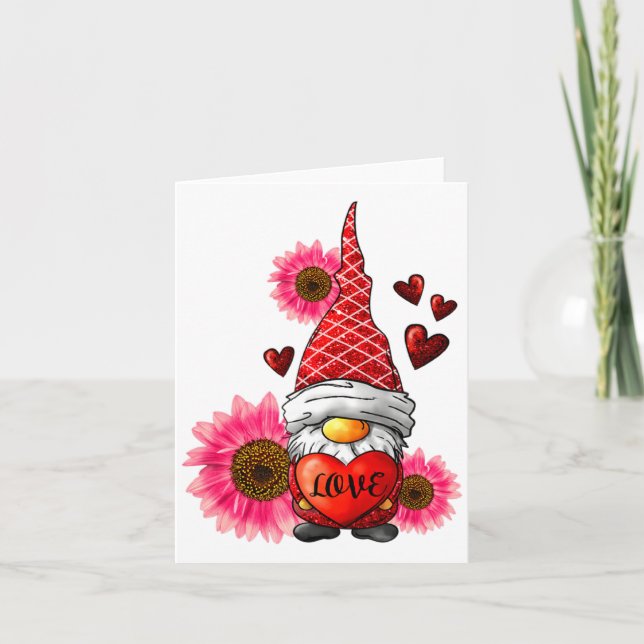 Cartão Gnome Valentines Day Cute Gnome Heart Leopard Sunf (Frente)