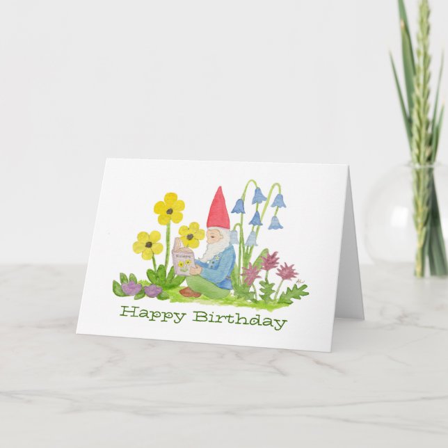Cartão Gnome with Flower Book birthday card (Frente)