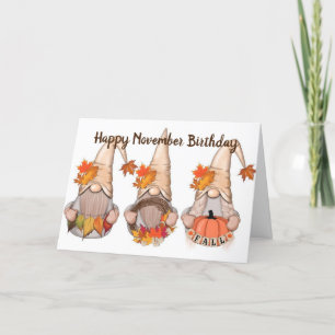 CARTÃO GNOMES DIZ "FELIZ ANIVERSÁRIO DE NOVEMBRO"