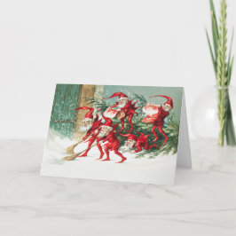 Cartão Gnomes sweeping snow with a broom