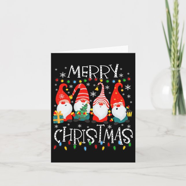 Cartão Gnomias Feliz Família de Natal Luz Xmas Pajamas (Frente)