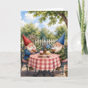 Cartão Gnominho do Jardim de Aniversário Comendo Cupcakes