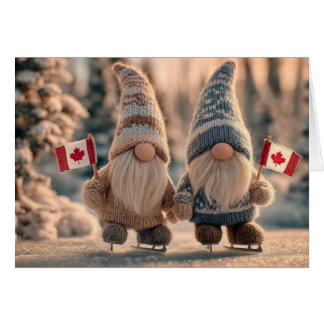 Cartão Gnomo canadense giro patinando em neve no inverno