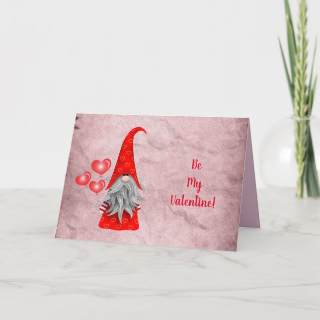 Cartão Gnomo de amor com balões de coração (Frente)