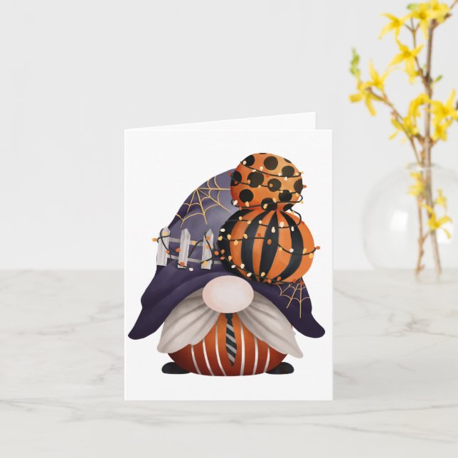 Cartão Gnomo de Halloween Roxo e Laranja (Flor Amarela)