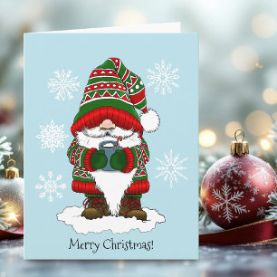 Cartão Gnomo de Natal Aconchegante Vermelho Verde Inverno