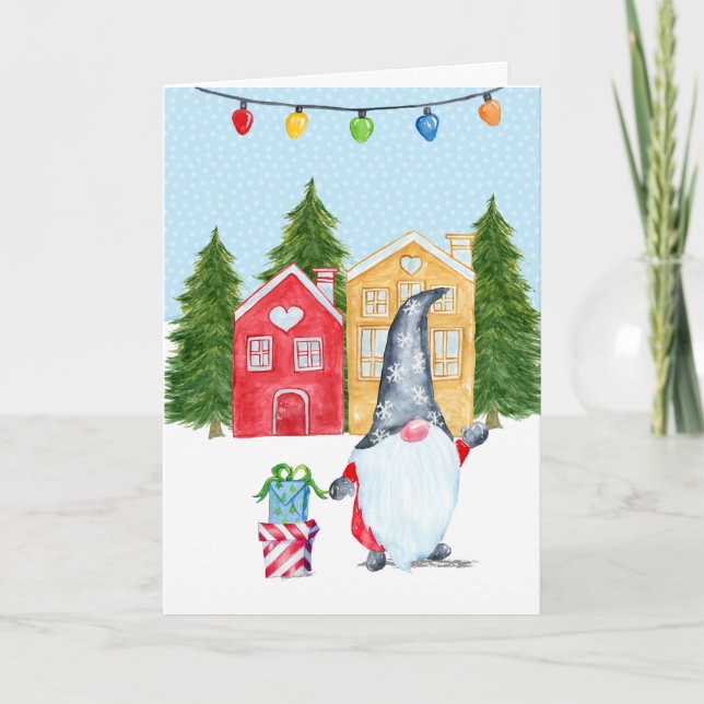 Cartão Gnomo de Natal Fofo (Frente)