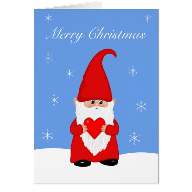 Cartão Gnomo de Natal Fofo com Coração  (Frente)