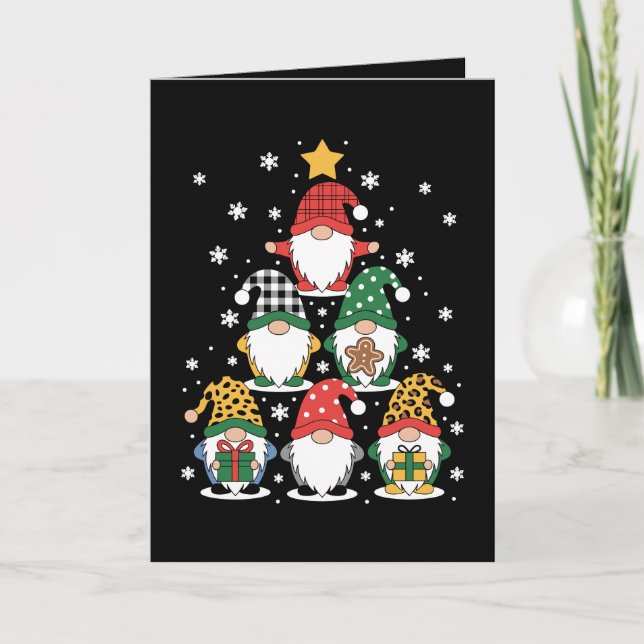 Cartão Gnomo de Natal Pilha de Árvore Biscoito de Floco d (Frente)