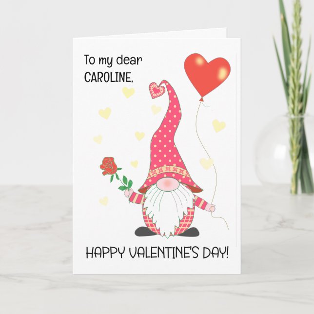 Cartão Gnomo e Rosa vermelha do membro do Dia de os namor (Frente)