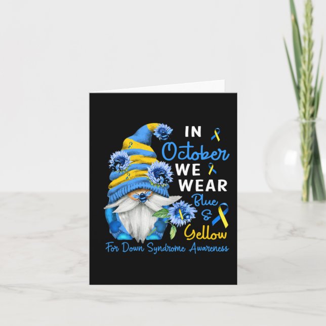 Cartão Gnomo Em Outubro Vestimos Síndrome de Amarelo Azul (Frente)