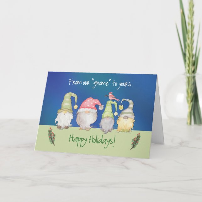 Cartão Gnomo engraçado de nossa casa para o seu feriado (Frente)
