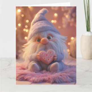 Cartão Gnomo Fofo com Coração: Design de Dia dos Namorado