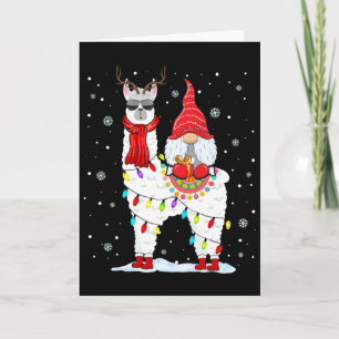 Cartão Gnomos de Natal montando renas de lhama luz de nat