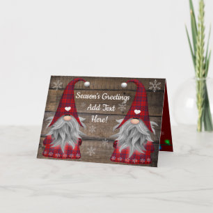 Cartão Gnomos de Natal: Saudações Rustic Wood Ca