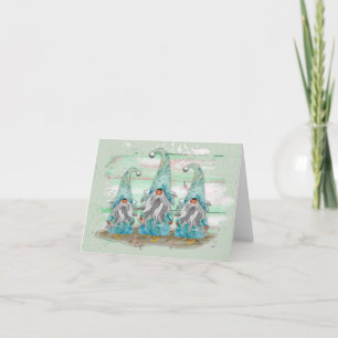 Cartão Gnomos de praia de cor azul tropical