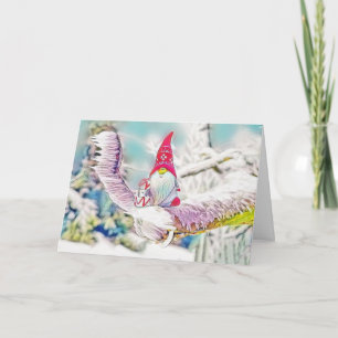 Cartão Gnomos na pintura de aquarela da neve
