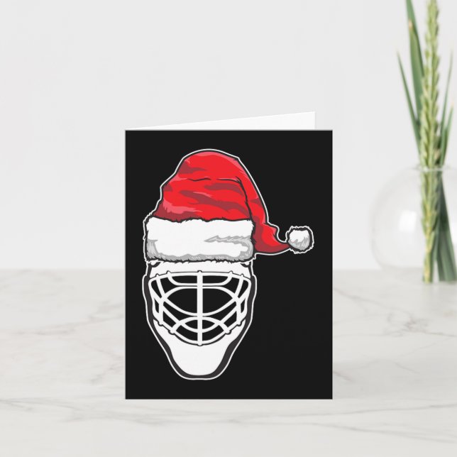 Cartão Goalie Mask Santa Hat Xmas Gi de Hóquei de Natal D (Frente)