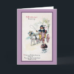 Cartão Goat Drawing Buggy Vintage Birthday<br><div class="desc">A Birthday Greeting All choicest Birthday blessings be thy lot, Prays one whose constant heart forgets you not. A girl is riding in a one person carriage being drawn by a goat. The girl has the reins in one gloved hand and a crop in the other. The goat's harness has...</div>