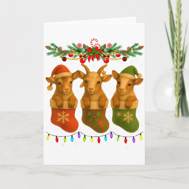 Cartão Goat In Christmas Socks Lights Goat Xmas  (Frente)