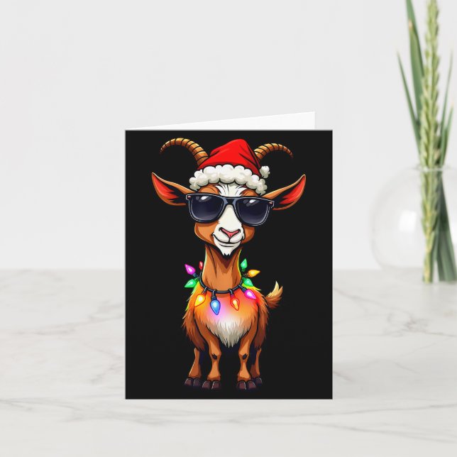 Cartão Goat Santa Hat Lights Christmas Cute Xmas Pajama  (Frente)