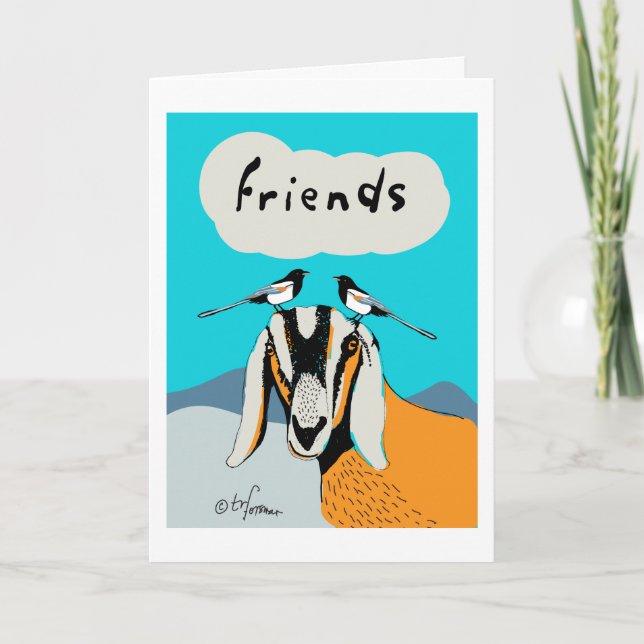 Cartão Goat with magpie friends. (Frente)