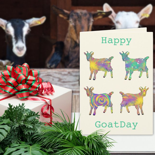 Cartão Goats Engraçado, Colorida, Humor com Arte Animal (Cute goats colorful farm animal art fun birthday greetings card)