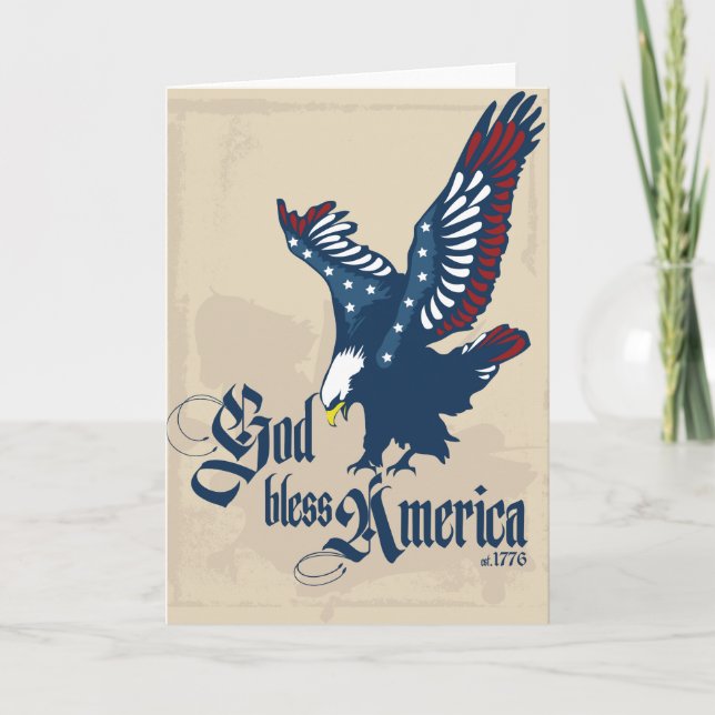 Cartão God Bless America Blank Greeting Card in Tan (Frente)