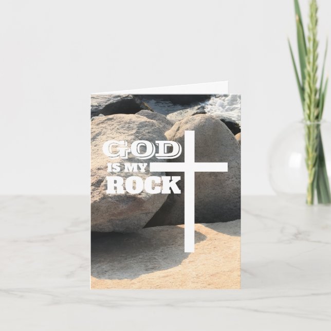 Cartão God is My Rock Bible Verse White Cross Christian (Frente)