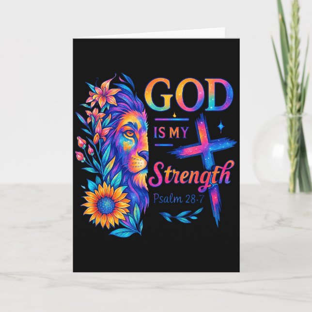 Cartão God Is My Strength Psalm 28_7 Lion Tee  (Frente)