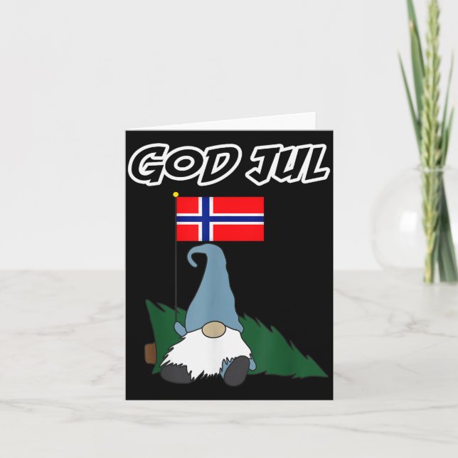 Cartão God Jul Norwegian Gnome Merry Christmas Norway Tee (Frente)