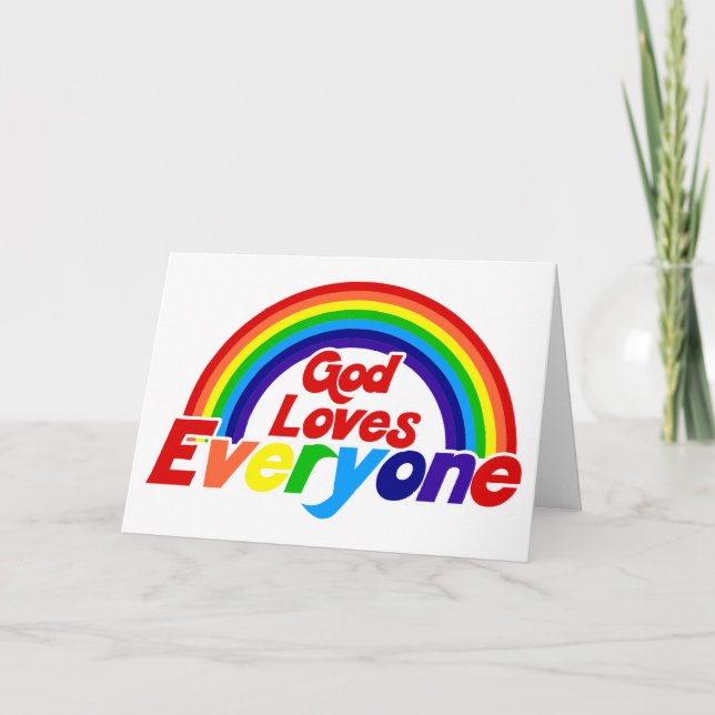 Cartão God Loves Everyone Gay Rainbow (Frente)
