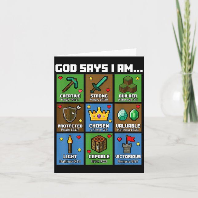 Cartão God Says I Am Bible Verses Xel Art Christian Gamer (Frente)